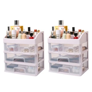 BuyChoo 4단 화장품 수납함, 대형, 화이트, 2개