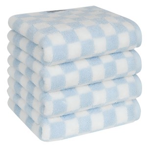 기라로쉬 프리미엄 선염라인 타올 200g 40수 코마사, 체크블루, 4개