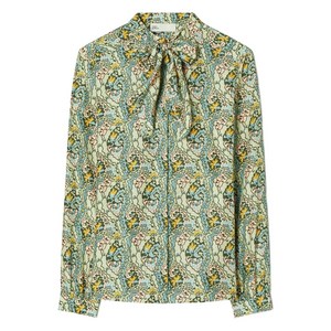 토리 버치 페이즐리 프린트 보우 블라우스, 블루계열+베이지계열, US 6(KR M/L)