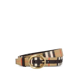 버버리 체크 타원형 버클 벨트, M(KR 900), 베이지계열+브라운계열