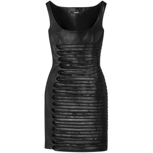 베르사체 스쿱 넥 가죽 미니 드레스