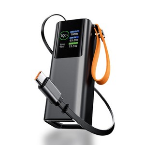 인플리바타 PD3.0 100W 고출력 LED 디스플레이 0.65m 케이블 일체형 노트북 대용량 초고속 충전 보조배터리 20000mAh