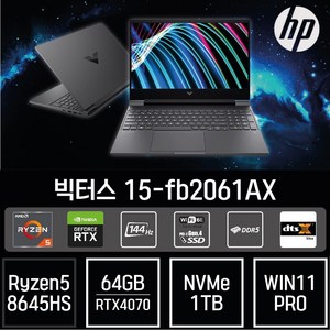 HP 2024 빅터스 15 라이젠5 라이젠 8000 시리즈 지포스 RTX 4060, Dark Silver, 1TB, 64GB, WIN11 Pro, 15-fb2061ax