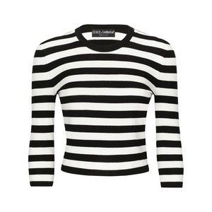 돌체앤가바나 스트라이프 크롭 스웨터, 화이트계열+블랙계열, Italy 52(KR 99)