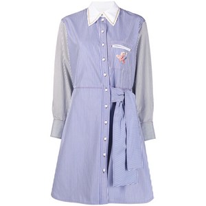 끌로에 핀스트라이프 패턴 셔츠 드레스, 블루계열+화이트계열, France 36(KR 55)