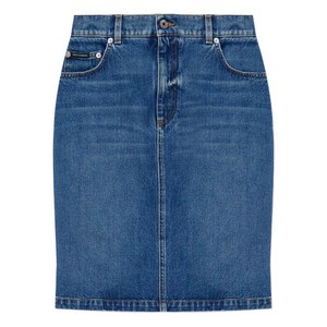돌체앤가바나 로고 장식 미니 데님 스커트, 블루계열, Italy 42(KR 55)