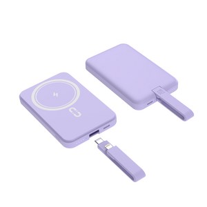 맥세이프 호환 보조배터리 무선15W+PD22.5W 고속충전 대용량 10000mAh 케이블 일체형 LED잔량표시, 퍼플