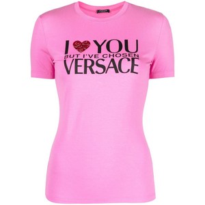 베르사체 베르사체 슬로건 프린트 티셔츠, 핑크계열, Italy 38(KR 44)