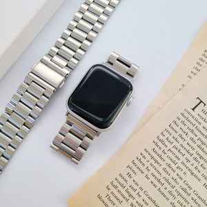 싱크디 애플워치 호환 클래식 와이드 메탈 스트랩 밴드, 실버