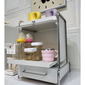 컵보관함 영양제보관함 철제 슬라이딩 그릇정리대 화이트