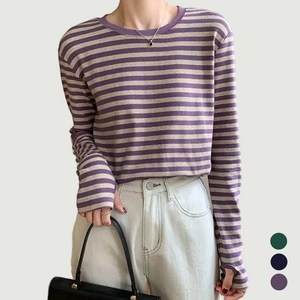 밤마다 여성 라운드넥 가을 겨울 스트라이프 줄무늬 티셔츠