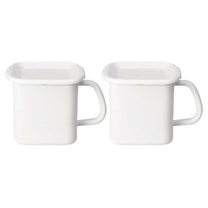 노다호로 화이트 시리즈 손잡이 포함 각형 저장 법랑 밀폐용기 L, 용기 + 뚜껑, 2개