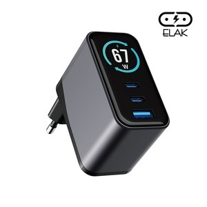 엘락 67W 초고속 디스플레이 C타입 3포트 GaN 멀티충전기 갤럭시 초고속 PD SFC3.0 QC3.0 USB