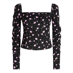 돌체앤가바나 스퀘어 넥 플로럴 블라우스, 블랙계열+핑크계열, Italy 48(KR 77)
