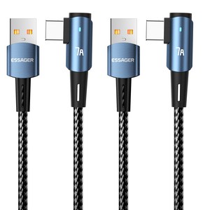 Essager 100W 7A 90도 퀵차지 L자형 PD USB A-C타입 고속 충전 케이블 2개입