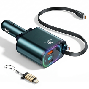 SUNRIVER 차량용 초고속 충전기 240W 3세대 4in1 C타입 2개 애플 변환 잰더 포함 PD USB 4대 동시 충전