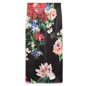 돌체앤가바나 플로럴 프린트 미디 스커트, 블랙계열+레드계열, Italy 50(KR 88)