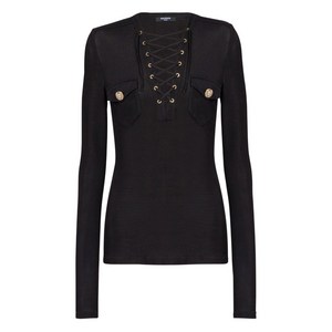 발망 긴소매 레이스업 탑, 블랙계열, Standard M(KR 66)