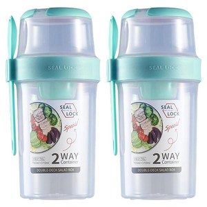 씰락 휴대용 이중 샐러드 컵 스푼 포함 일반도시락, 310ml + 76..., 2개