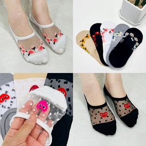 트레스패스 여성 국산 망사 덧신 메쉬 시스루 페이크삭스 5켤레