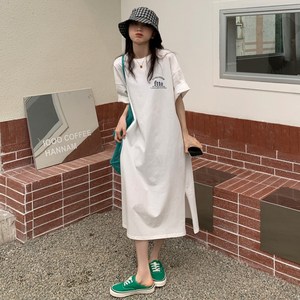 Cle.v 여성 빅사이즈 루즈핏 순면 반팔 롱 원피스