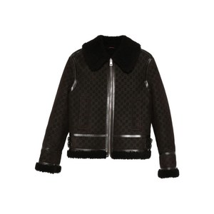 구찌 shearling-collar leather jacket