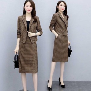 쩐쿠 봄 여성 브이넥 체크무늬 옆트임 스커트 정장 상하세트 Z79
