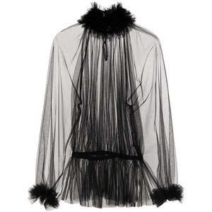 돌체앤가바나 러플 트리밍 튤 블라우스, 블랙계열, Italy 42(KR 55)