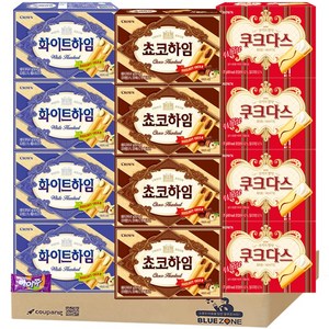 [블루존] 크라운 과자 3종 12개 세트 (쵸코하임4+화이트 하임4+쿠크다스4), 1세트