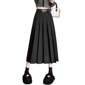 하이웨스트 주름 미디 A라인 벨트 스커트 Women's skirt