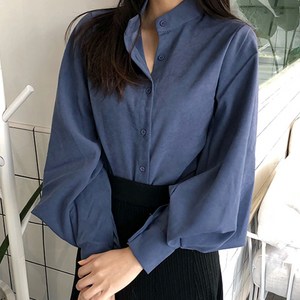 타니즈 카츠 여성 노카라 벌룬 퍼프 블라우스