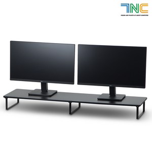 7NC 울트라형 듀얼 모니터받침대 가로1100x폭310mm 초대형 높은 모니터선반 우드, 1개, 11cm눈높이_(34B)블랙