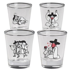 색이변하는 김홍도 술잔 4p 세트 색변하는 선비 소주잔 (얼굴빨개지는 예쁜 취객 벚꽃 잔 이쁜 집들이 선물)