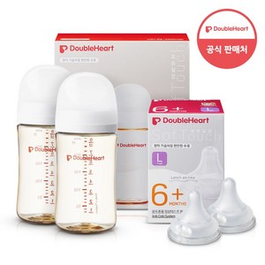 더블하트 모유실감 3세대 PPSU 베이직 트윈팩 240ml+젖꼭지(2입), 제뉴인화이트, 3세대 젖꼭지L, 1개