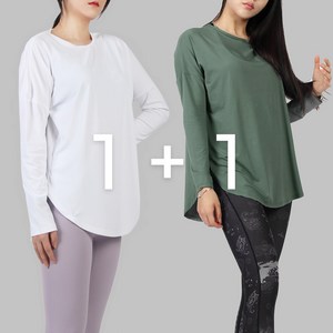 2장 세트 요가복 상의 롱티 빅사이즈 필라테스 상의 긴팔 운동복 루즈핏 힙커버 데일리