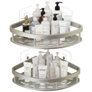 바이브라이프 욕실선반 코너형 일자형 무타공 접착식 거치대 2개, 코너형실버, 2개