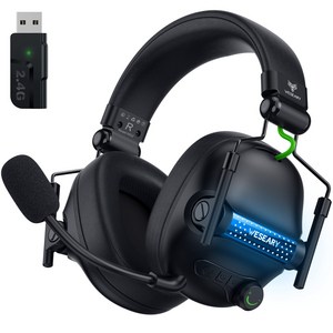 WESEARY WG2 무선 게이밍 헤드셋 2.4G 초저지연 노이즈 캔슬링 마이크 3D 사운드 최신 블루투스 5.4, 올블랙