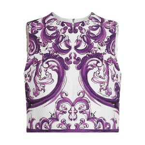 돌체앤가바나 마졸리카 프린트 탑, 화이트계열+바이올렛/보라계열, Italy 38(KR 33)