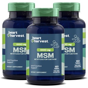 Heart & Harvest 1000mg MSM 메칠설포닐메탄 타블렛, 150정, 3개
