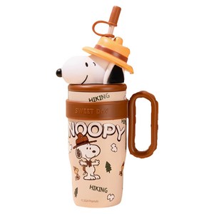StarR 스누피 피규어 휴대용 손잡이 빨대 텀블러