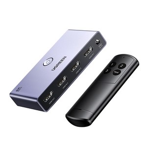 UGREEN 유그린 3:1 HDMI 2.1 선택기 8K UHD 셀렉터 240Hz 고주사율 3포트 입력 3D효과 PS5/4/3 Xbox 스위치 호환 알루미늄 케이스 리모컨 포함