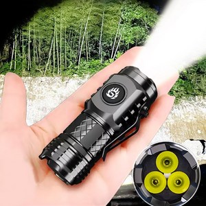 독일 미니 고휘도 손전등 초광도 휴대용 탐조등 방수랜턴 충전식후레쉬, 블랙 손전등, 1개
