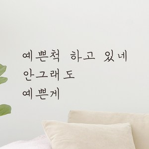 어썸투데이 감성 손글씨 레터링 스티커 예쁜척하고 있네 안 그래도 예쁜게 거울 창문 화장실 매장 카페 인테리어, LH-003 예쁜척하고 있네 안 그래도 예쁜게, 검정