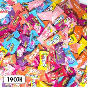 안녕골목마켓 마이쮸 새콤달콤 혼합 190입 세트 ( 새콤달콤 핑크리치 애플망고 써니피치 켄털루프멜론 마이쭈 포도 복숭아 딸기 블루베리소다 ) 개별 포장 젤리 대용량 세트, 4g, 190개