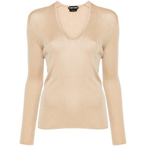 톰포드 V넥 골지 스웨터, 베이지계열+골드계열, Standard L