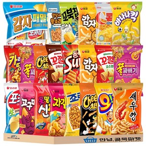 봉지 과자 26종 세트 오리온 최고스낵 4묶음 감자 패밀리팩 인기스낵 꿀바새감 고감자꿀 롯데스낵 4종 크라운 크크스낵 ( 콘칩 죠리퐁 신짱 카레멜콘땅콩 ) 스낵