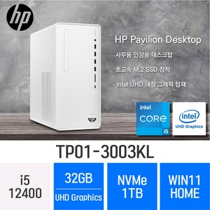 [당일출고] HP 파빌리온 TP01-3003kl - 사무용 업무용 가성비 데스크탑 컴퓨터, 32GB, WIN11 Home, 1TB