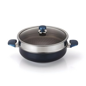 해피콜 클래식 다이아몬드 블루 파티웍 + 뚜껑 + 찜기 세트, 30cm, 1세트