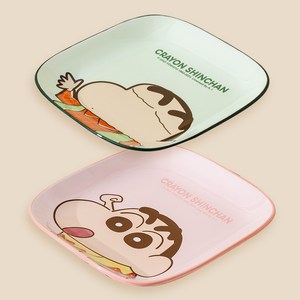 Keyiyijia 크레용 신짱 사각 접시 2개입 KP005