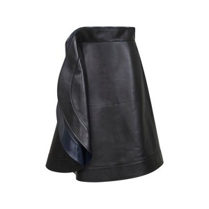 보테가 베네타 러플 디테일 레더 미디 스커트